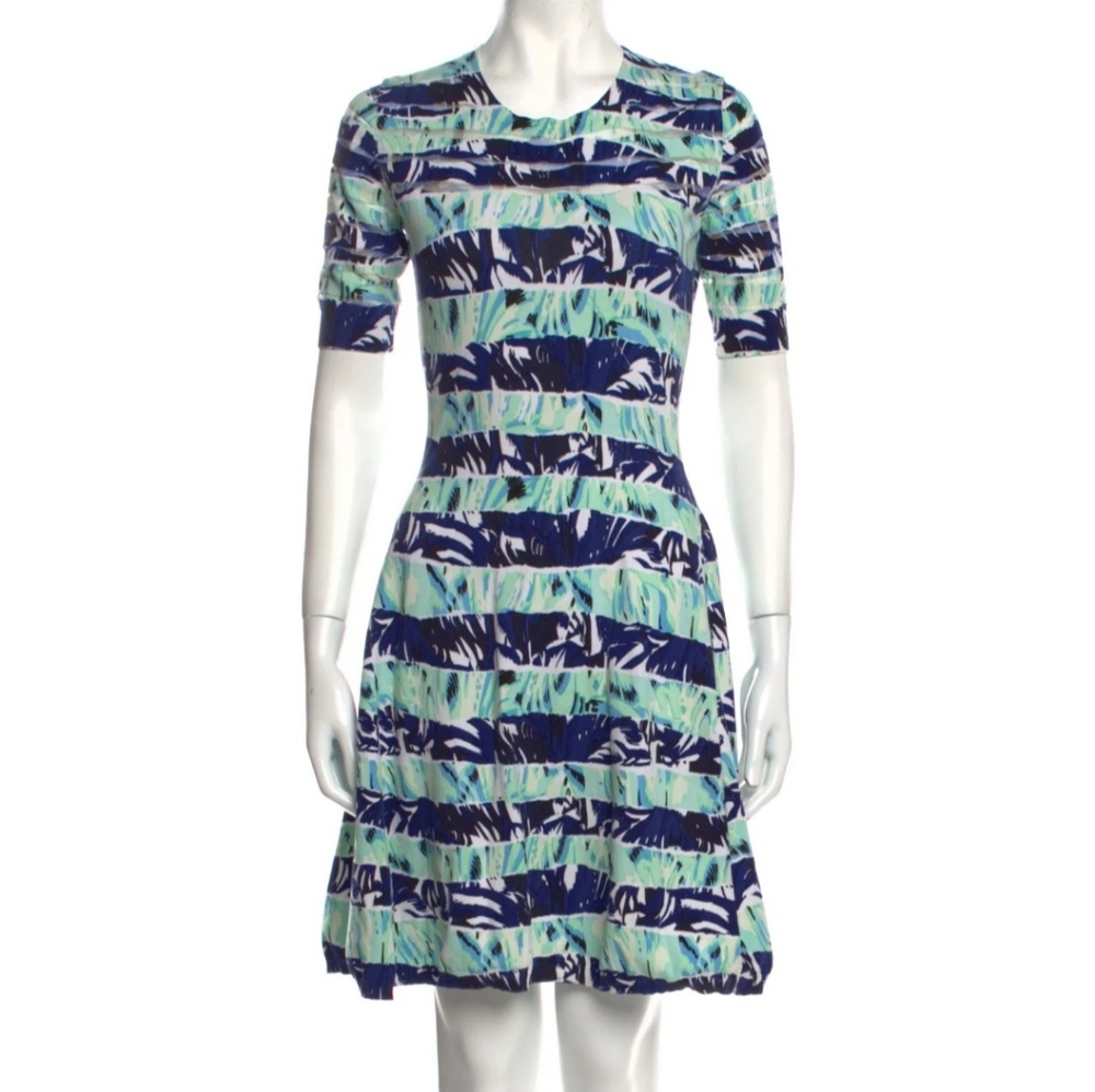 Kenzo Mid-length Dress Multicolored Print Mesh Detail on Bodice XL Cotton Blend